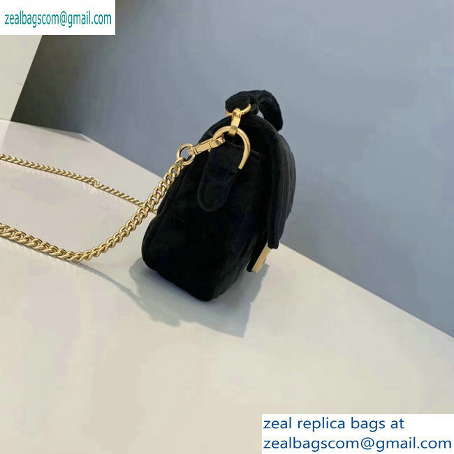 Fendi Velvet Embossed FF Motif Baguette Mini Bag Black 2019