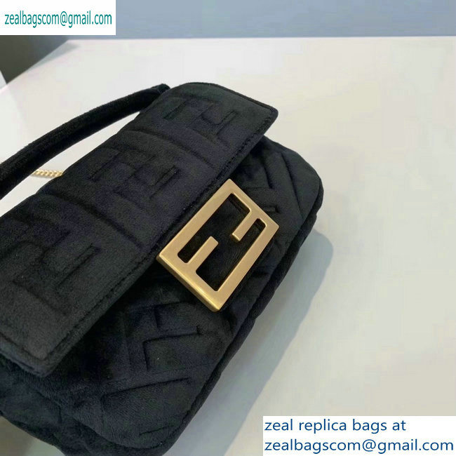 Fendi Velvet Embossed FF Motif Baguette Mini Bag Black 2019