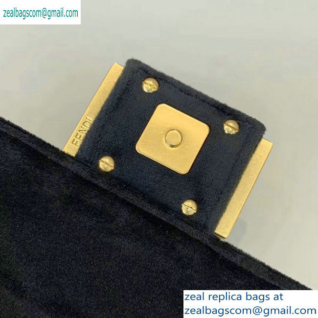Fendi Velvet Embossed FF Motif Baguette Mini Bag Black 2019