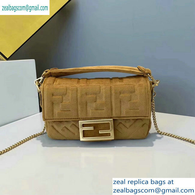 Fendi Velvet Embossed FF Motif Baguette Mini Bag Brown 2019