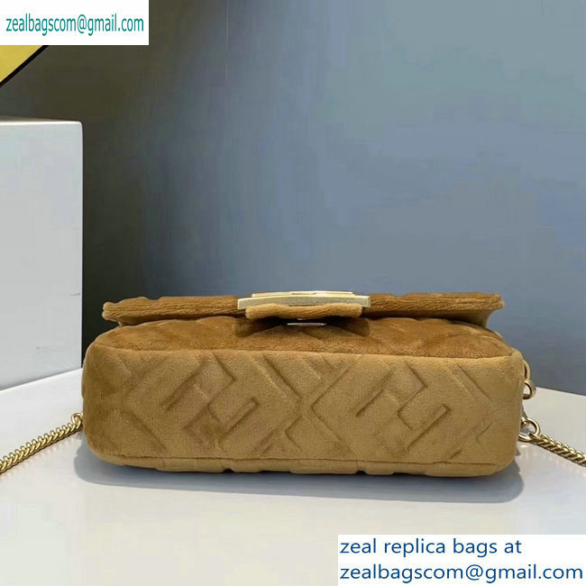 Fendi Velvet Embossed FF Motif Baguette Mini Bag Brown 2019