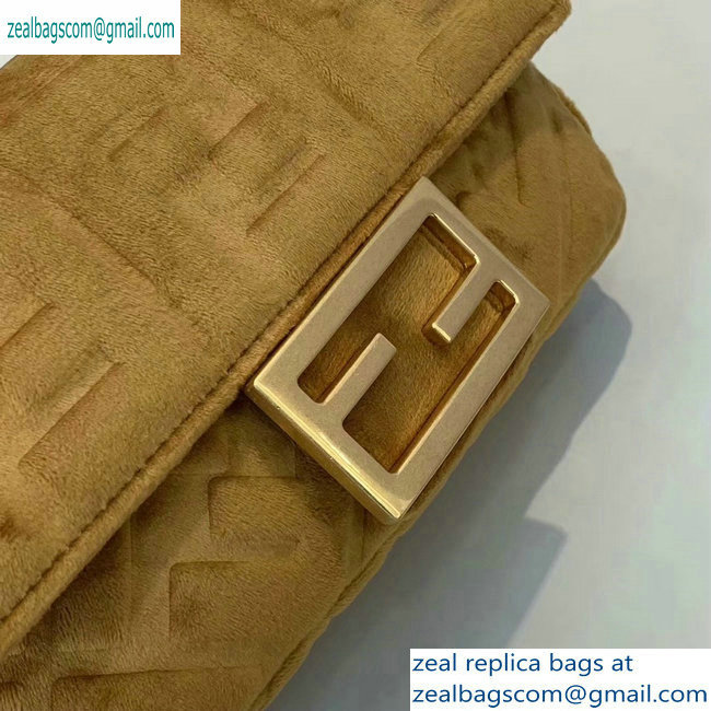 Fendi Velvet Embossed FF Motif Baguette Mini Bag Brown 2019