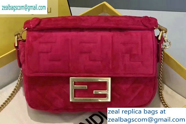 Fendi Velvet Embossed FF Motif Baguette Mini Bag Fuchsia 2019