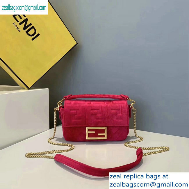 Fendi Velvet Embossed FF Motif Baguette Mini Bag Fuchsia 2019