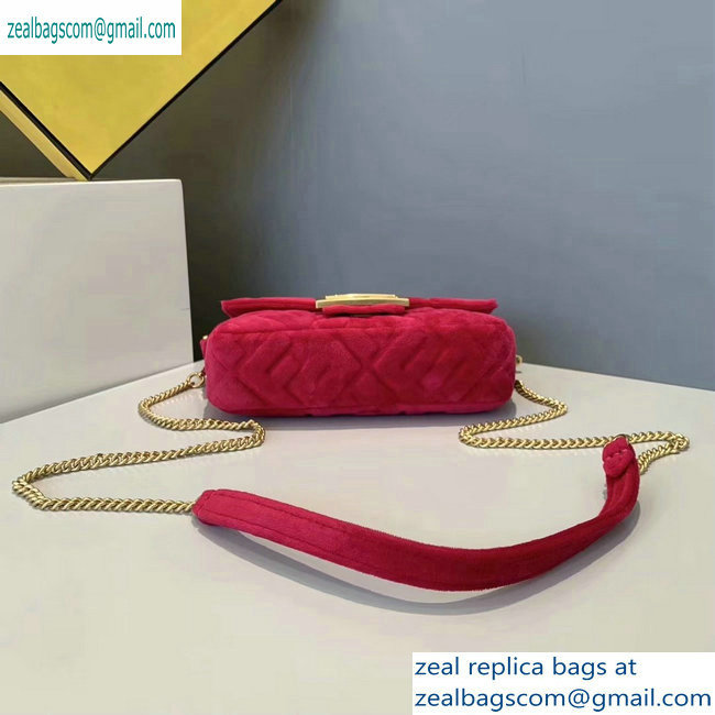 Fendi Velvet Embossed FF Motif Baguette Mini Bag Fuchsia 2019