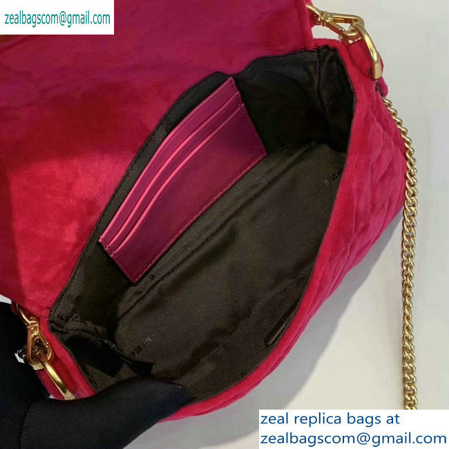 Fendi Velvet Embossed FF Motif Baguette Mini Bag Fuchsia 2019