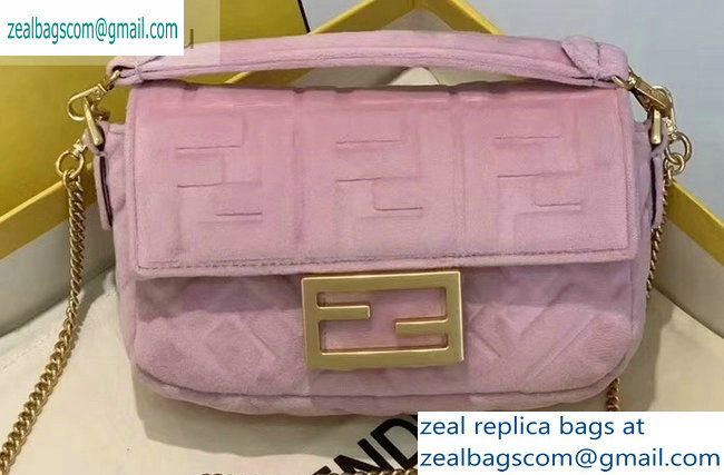 Fendi Velvet Embossed FF Motif Baguette Mini Bag Pink 2019