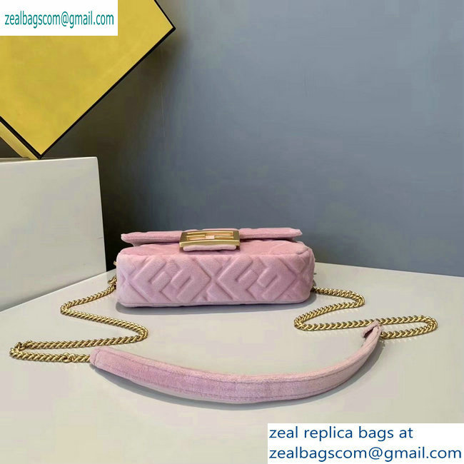 Fendi Velvet Embossed FF Motif Baguette Mini Bag Pink 2019