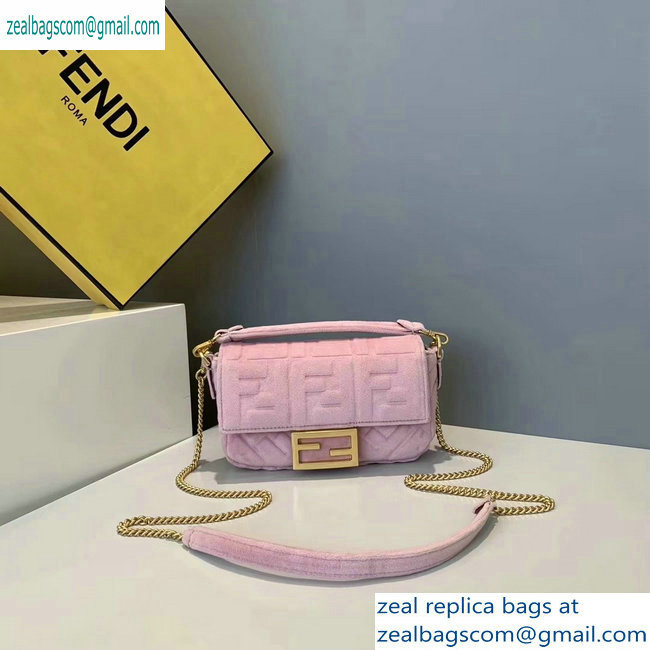 Fendi Velvet Embossed FF Motif Baguette Mini Bag Pink 2019