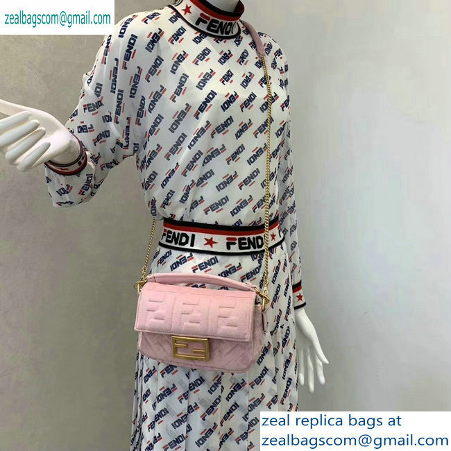 Fendi Velvet Embossed FF Motif Baguette Mini Bag Pink 2019