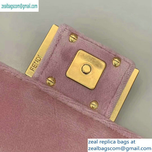 Fendi Velvet Embossed FF Motif Baguette Mini Bag Pink 2019
