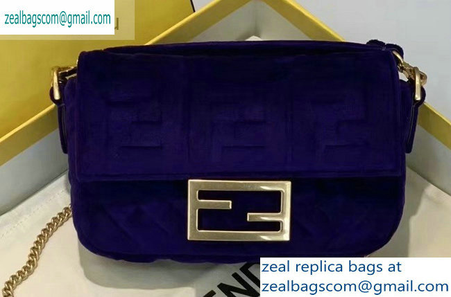 Fendi Velvet Embossed FF Motif Baguette Mini Bag Purple 2019