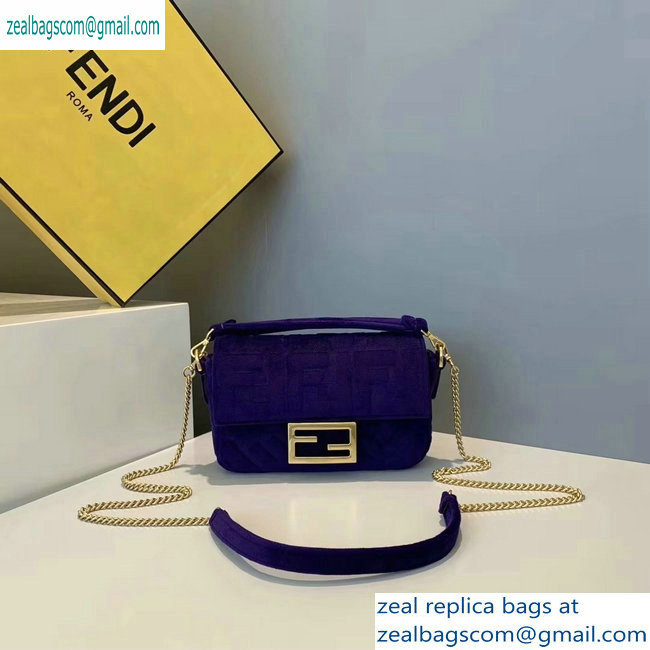 Fendi Velvet Embossed FF Motif Baguette Mini Bag Purple 2019