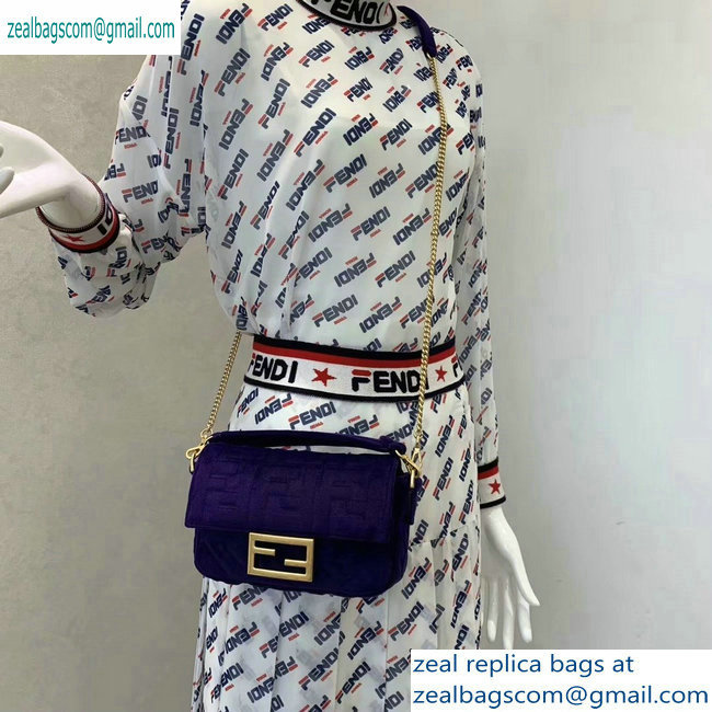 Fendi Velvet Embossed FF Motif Baguette Mini Bag Purple 2019
