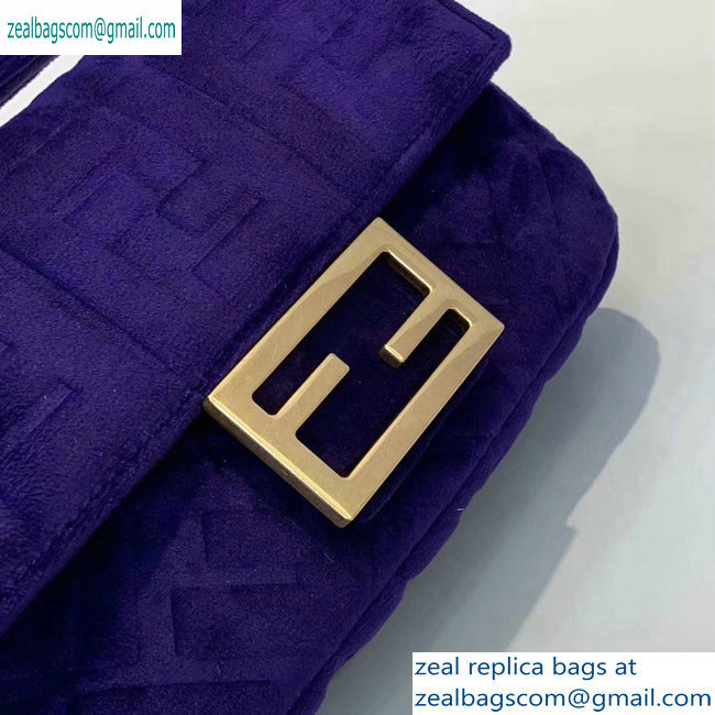 Fendi Velvet Embossed FF Motif Baguette Mini Bag Purple 2019
