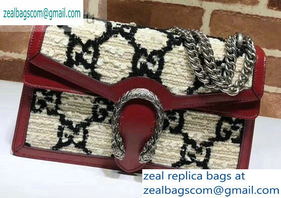 Gucci Dionysus GG Tweed Small Shoulder Bag 400249 White/Black 2019