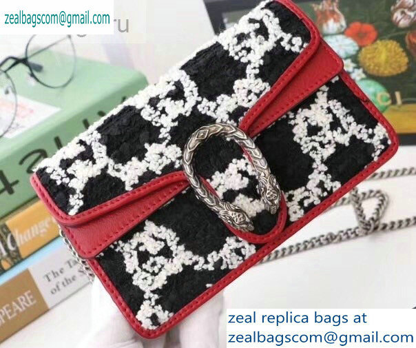 Gucci Dionysus GG Tweed Super Mini Shoulder Bag 476432 Black/White 2019