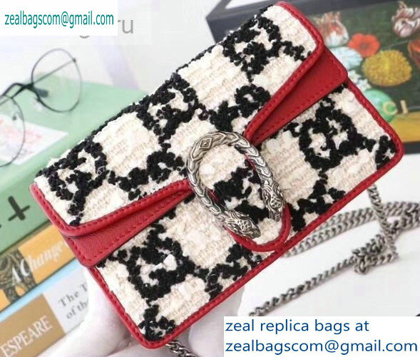 Gucci Dionysus GG Tweed Super Mini Shoulder Bag 476432 White/Black 2019