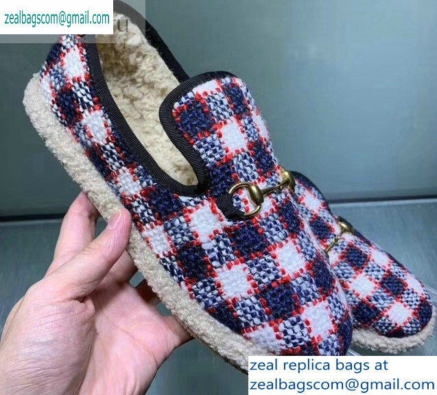 Gucci Horsebit Merino Wool Lining Loafers 575850 Check Tweed Blue/Red/White 2019