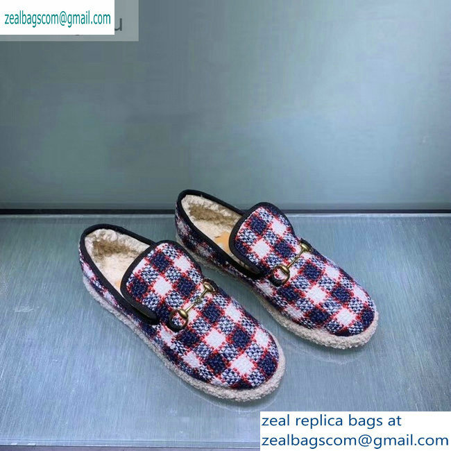 Gucci Horsebit Merino Wool Lining Loafers 575850 Check Tweed Blue/Red/White 2019 - Click Image to Close