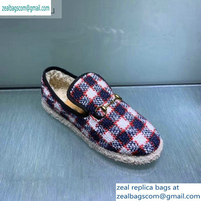 Gucci Horsebit Merino Wool Lining Loafers 575850 Check Tweed Blue/Red/White 2019 - Click Image to Close