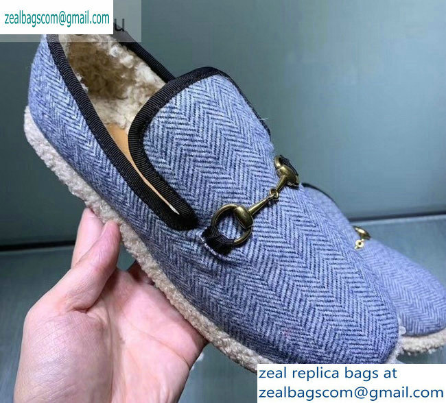 Gucci Horsebit Merino Wool Lining Loafers 575850 Denim Blue 2019