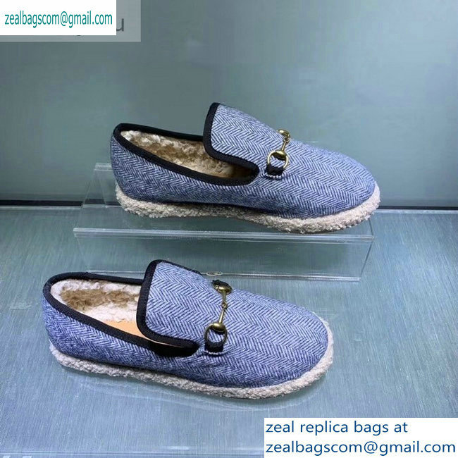 Gucci Horsebit Merino Wool Lining Loafers 575850 Denim Blue 2019 - Click Image to Close