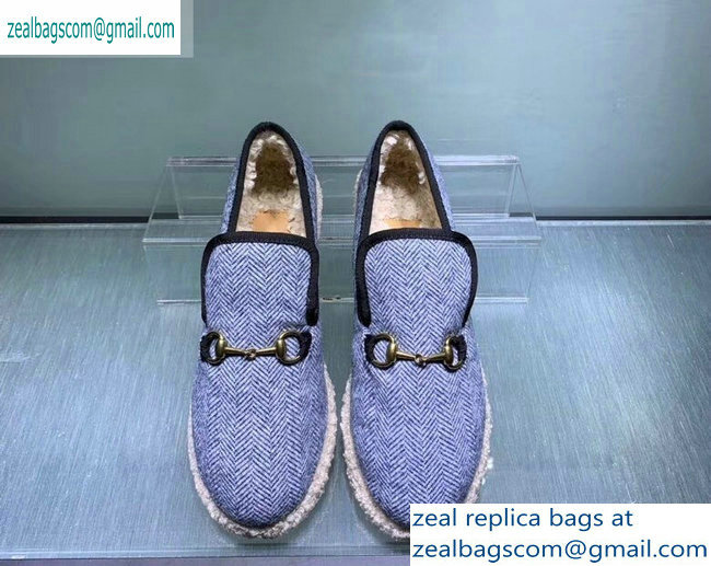 Gucci Horsebit Merino Wool Lining Loafers 575850 Denim Blue 2019