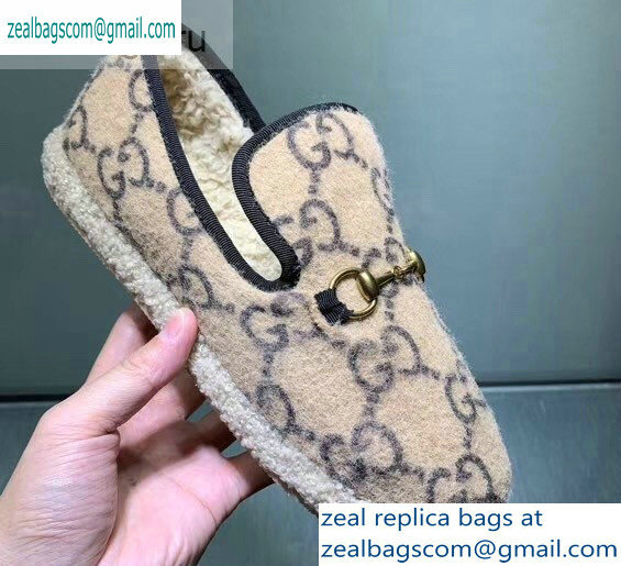 Gucci Horsebit Merino Wool Lining Loafers 575850 GG Wool Beige 2019
