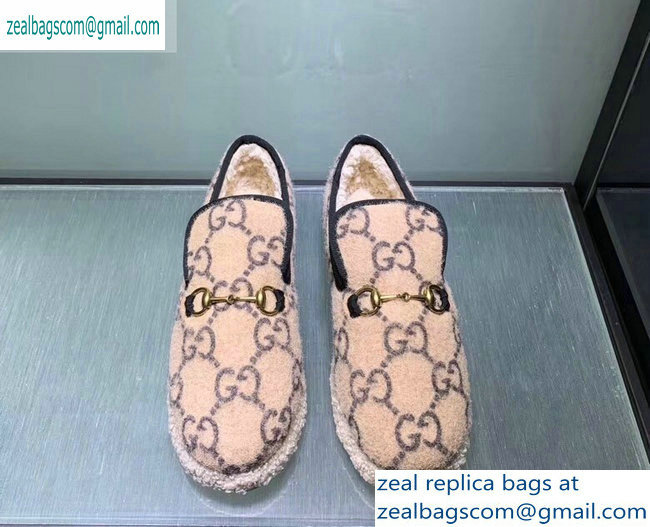 Gucci Horsebit Merino Wool Lining Loafers 575850 GG Wool Beige 2019 - Click Image to Close