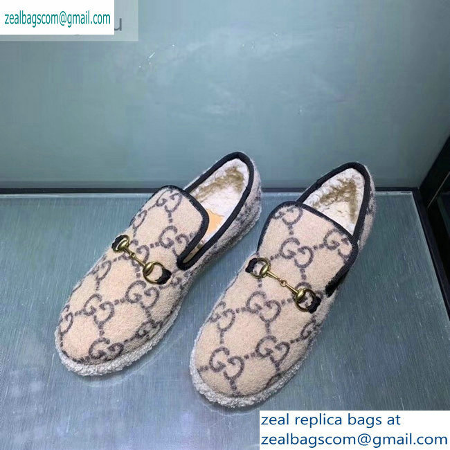 Gucci Horsebit Merino Wool Lining Loafers 575850 GG Wool Beige 2019 - Click Image to Close