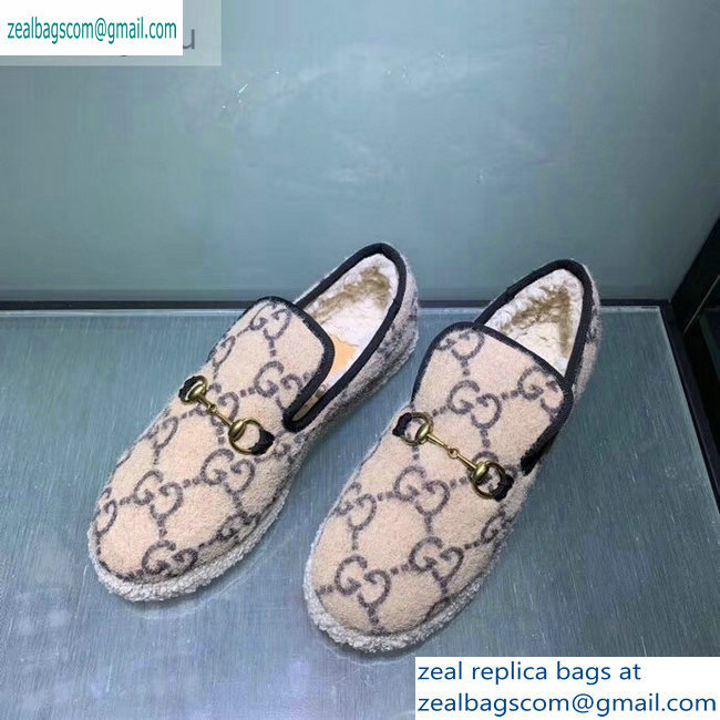 Gucci Horsebit Merino Wool Lining Loafers 575850 GG Wool Beige 2019