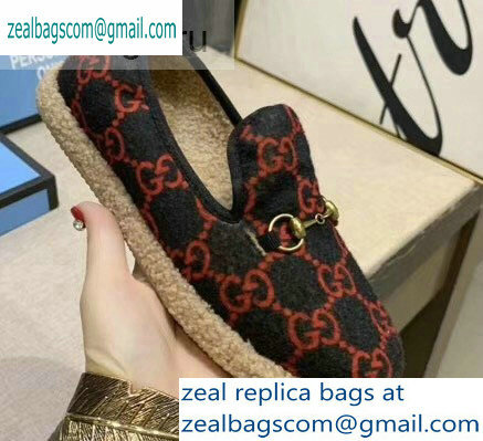 Gucci Horsebit Merino Wool Lining Loafers 575850 GG Wool Blue/Red 2019
