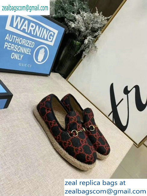 Gucci Horsebit Merino Wool Lining Loafers 575850 GG Wool Blue/Red 2019