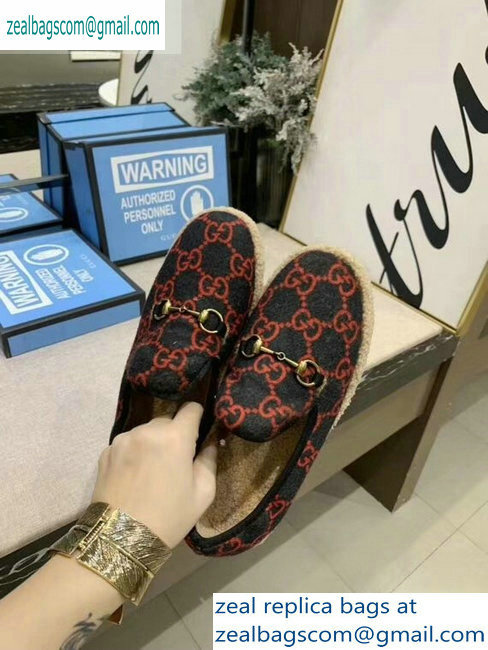 Gucci Horsebit Merino Wool Lining Loafers 575850 GG Wool Blue/Red 2019