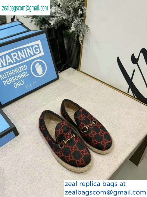 Gucci Horsebit Merino Wool Lining Loafers 575850 GG Wool Blue/Red 2019