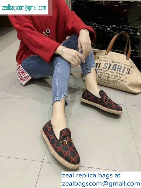 Gucci Horsebit Merino Wool Lining Loafers 575850 GG Wool Blue/Red 2019