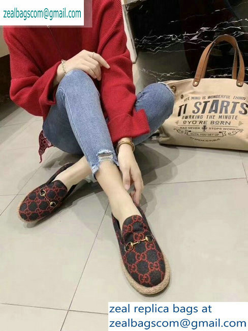 Gucci Horsebit Merino Wool Lining Loafers 575850 GG Wool Blue/Red 2019