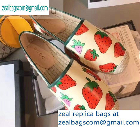 Gucci Leather Strawberry Print Espadrilles 2019 - Click Image to Close