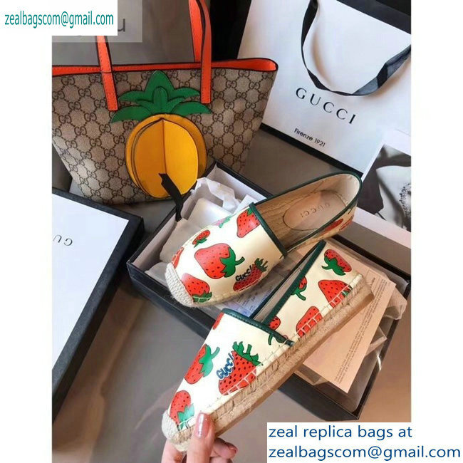 Gucci Leather Strawberry Print Espadrilles 2019 - Click Image to Close