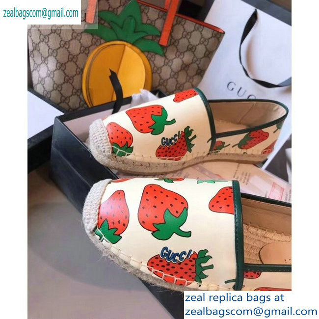 Gucci Leather Strawberry Print Espadrilles 2019 - Click Image to Close