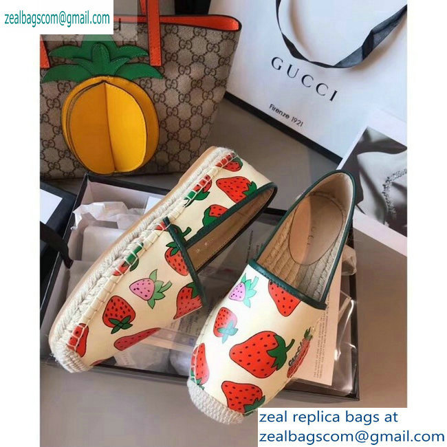 Gucci Leather Strawberry Print Espadrilles 2019