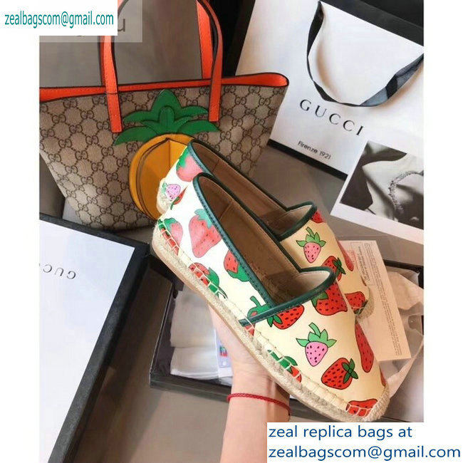 Gucci Leather Strawberry Print Espadrilles 2019