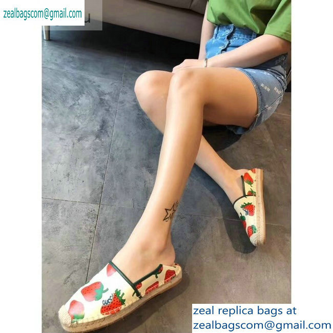 Gucci Leather Strawberry Print Espadrilles 2019 - Click Image to Close