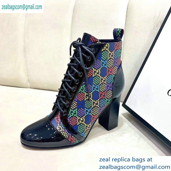 Gucci Patent Black Lace-up Ankle Boots GG Multicolor Stars 2019 - Click Image to Close