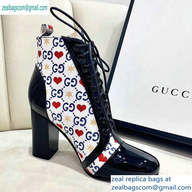 Gucci Patent Black Lace-up Ankle Boots GG Star and Heart 2019 - Click Image to Close