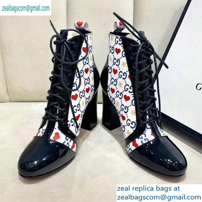 Gucci Patent Black Lace-up Ankle Boots GG Star and Heart 2019 - Click Image to Close