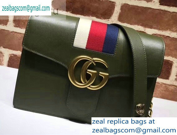 Gucci Web GG Marmont Leather Shoulder Bag 476468 Army Green - Click Image to Close