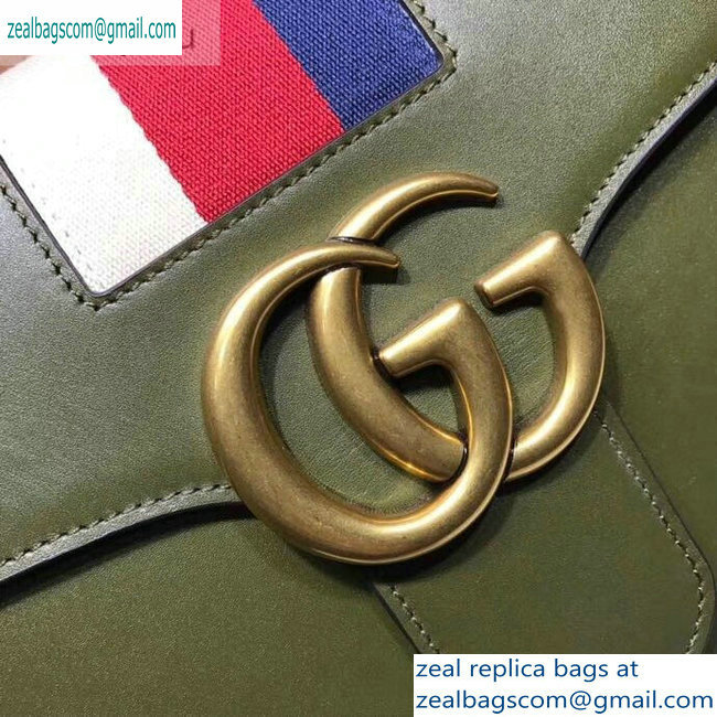 Gucci Web GG Marmont Leather Shoulder Bag 476468 Army Green - Click Image to Close