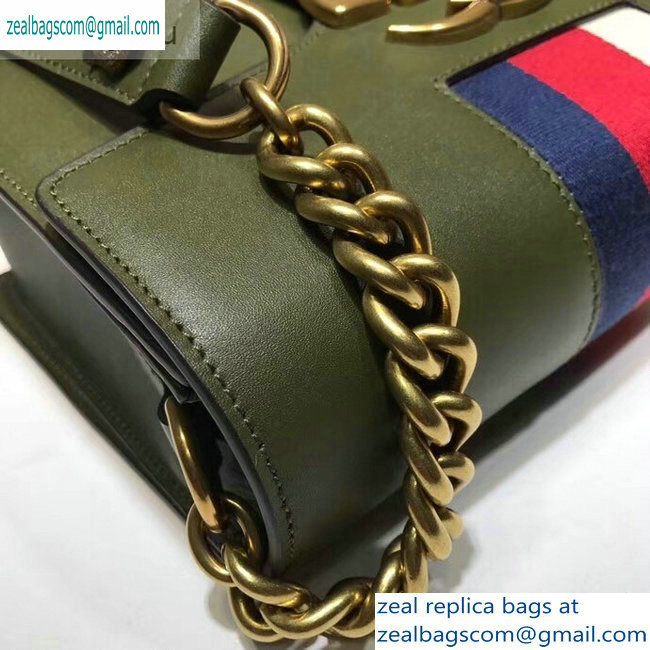 Gucci Web GG Marmont Leather Shoulder Bag 476468 Army Green - Click Image to Close